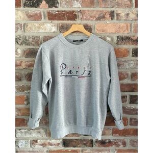 Paris Grey Vintage Style Crew Pullover Sweatshirt, M